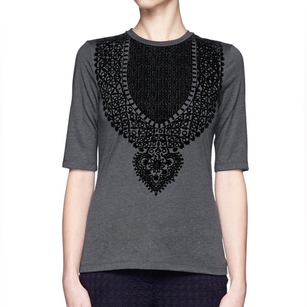 LAST CHANCE! Women's Tory Burch Charcoal Faux Velvet Pattered Top